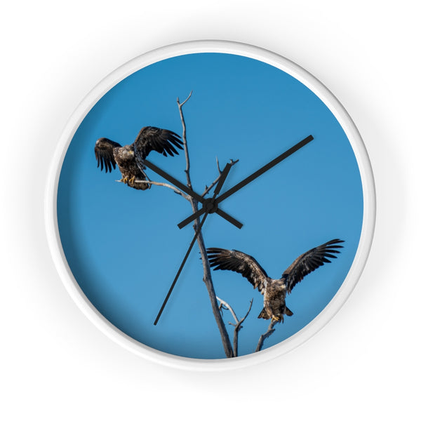 Wall clock with a pair of juvenile bald eagles